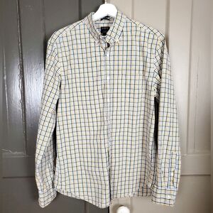 JCrew Flex Washed Green Yellow Plain Button Up Men's Cotton Shirt Size Large